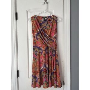 RALPH LAUREN Wrap Sleeveless Bright Paisley Multicolor‎ Dress Size P/M